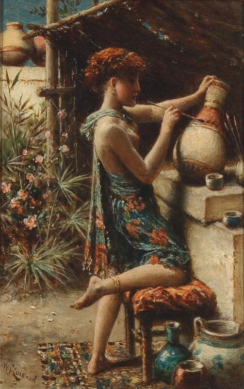 A young potter decorating a vase, William Stephen Coleman