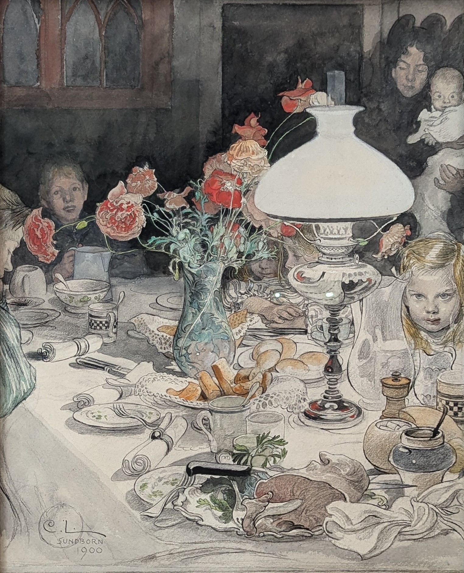 Kring Aftonlampan by Carl Larsson
