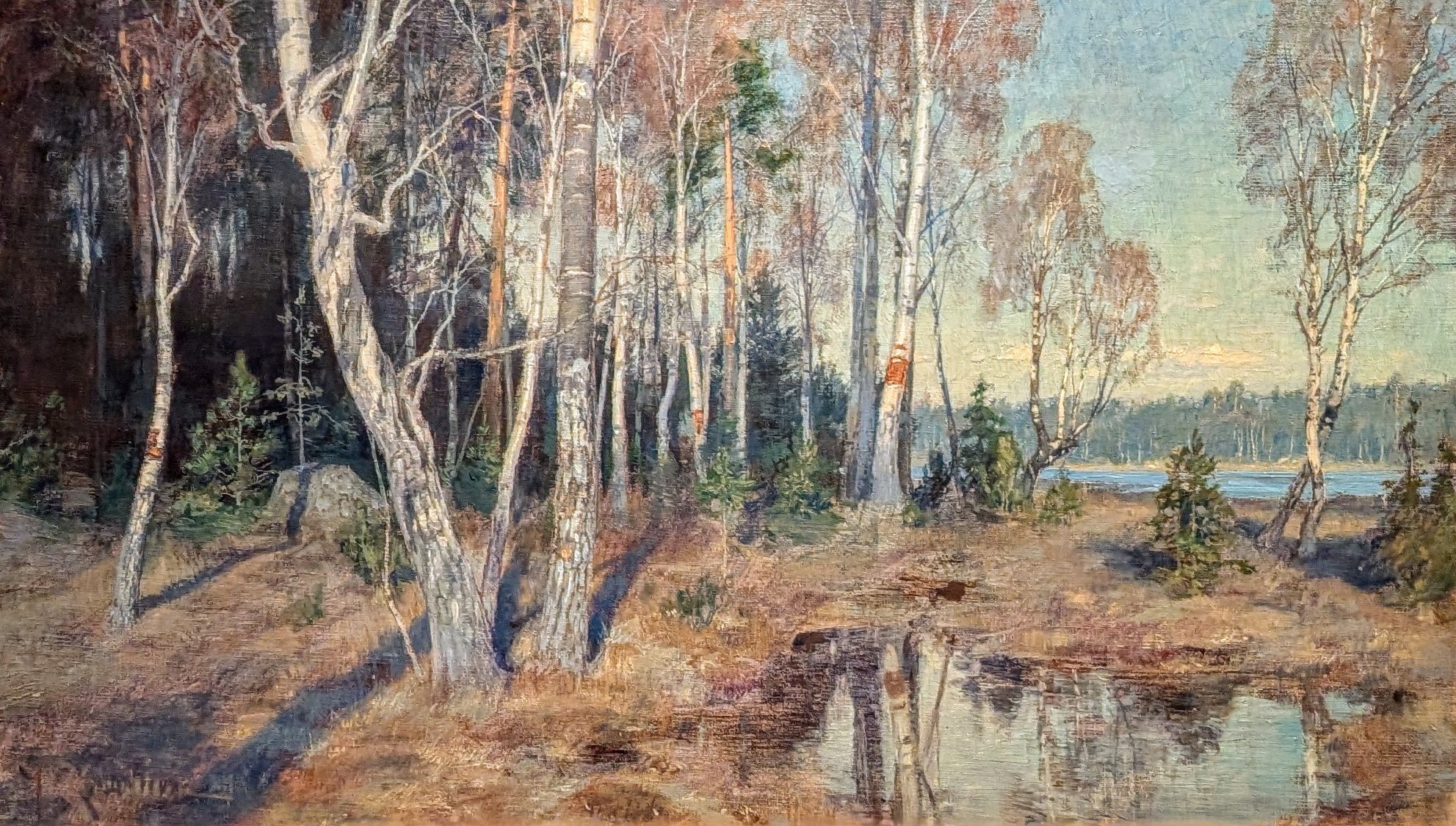 Skogslandskap med vattensamling by Johan Krouthén