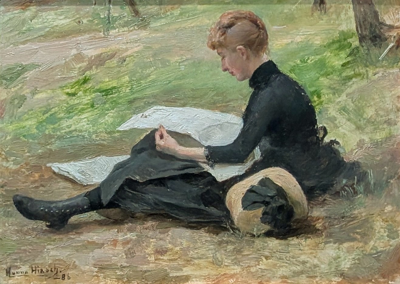 Tidningsläsande kvinna by Hanna Hirsch Pauli