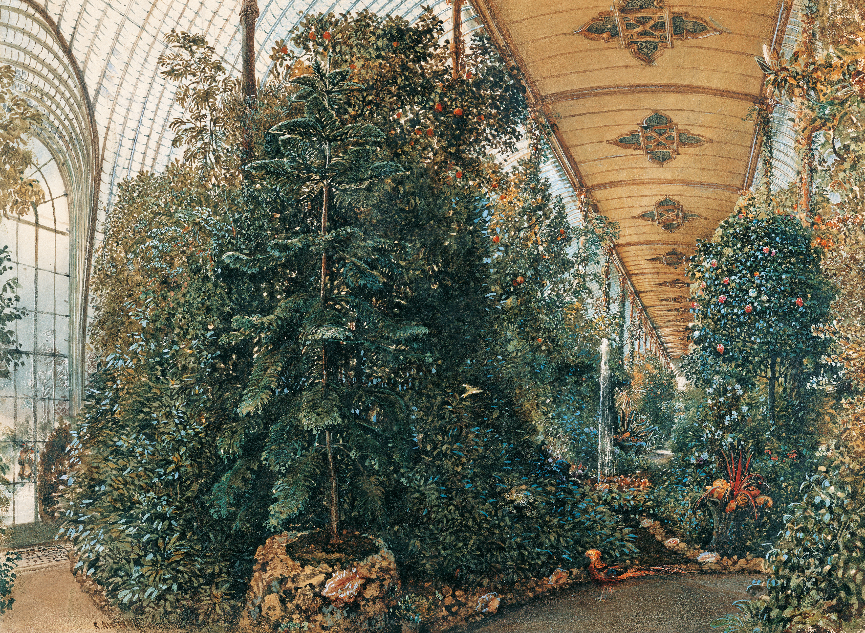 Innenansicht des Palmenhauses von Schloss Eisgrub (Lednice) by Rudolf von Alt