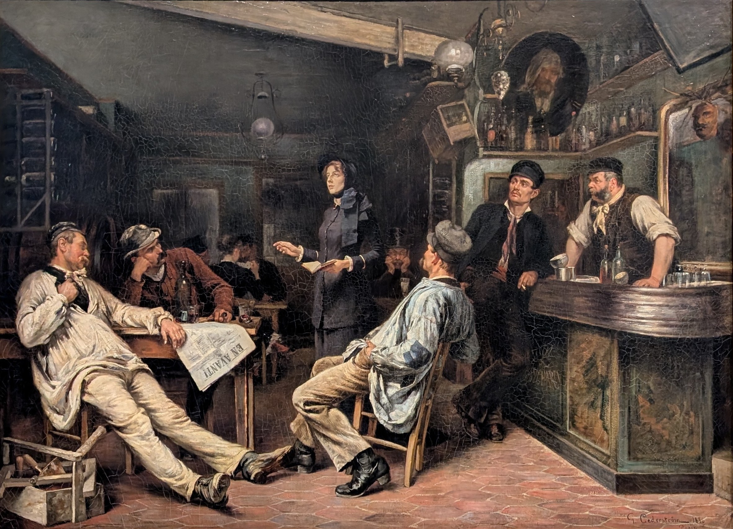 Frälsningsarmén. Miss Booth besöker en krog i Paris by Gustaf Cederström