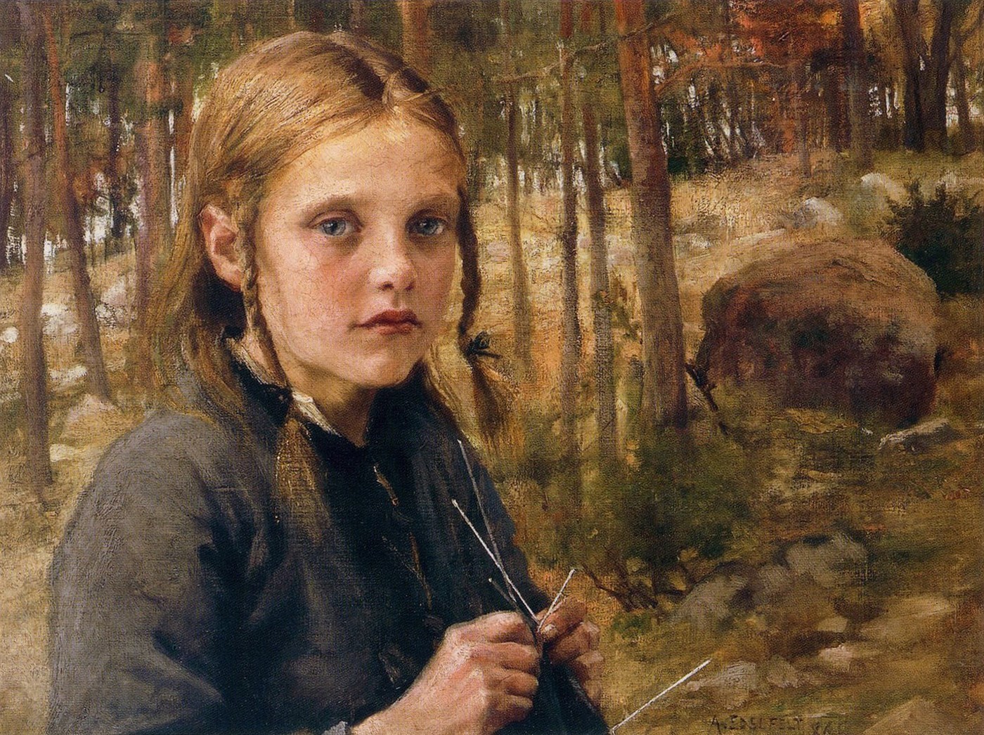 Girl Knitting A Sock, Albert Edelfelt