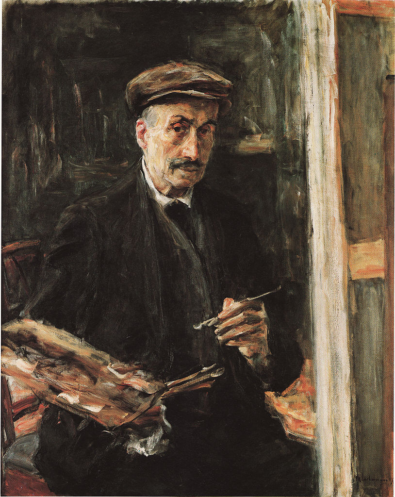 Selbstbildnis mit Sportmütze an der Staffelei by Max Liebermann