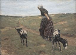 Frau mit Geißen in den Dünen by Max Liebermann