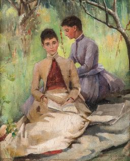 En Plein Air Portrait of Two Women by Bertha Newcombe