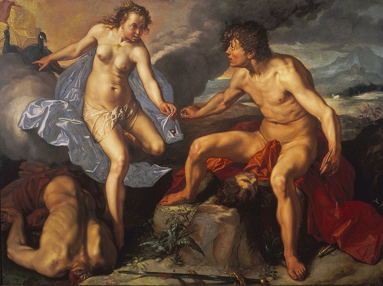 Juno receiving the eyes of Argus from Mercury, Hendrick Goltzius