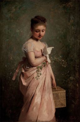 Girl with a dove by Charles Joshua Chaplin