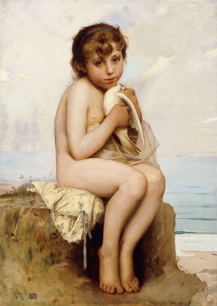 Nude Child with Dove by Léon-Jean-Bazille Perrault