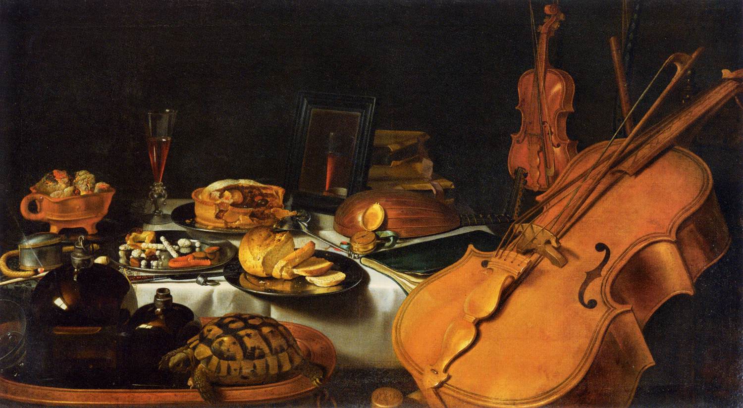 Still life with musical instruments on a laid table by Pieter Claesz