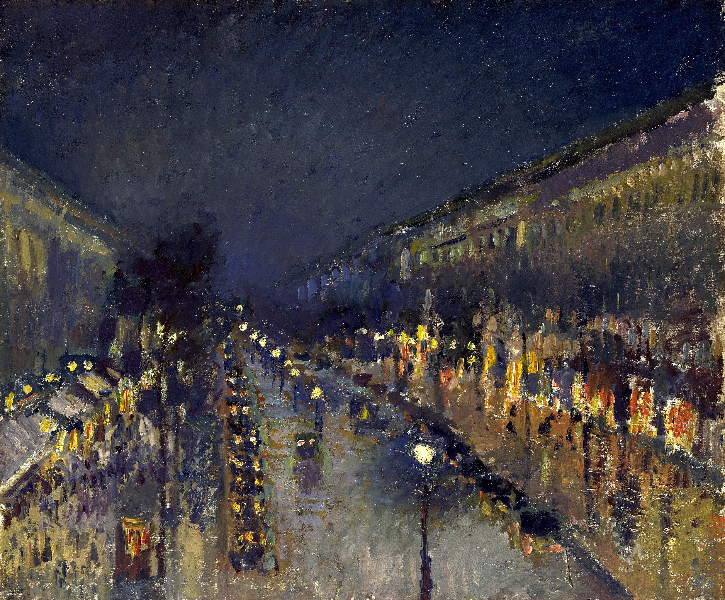 The Boulevard Montmartre at Night by Camille Pissarro