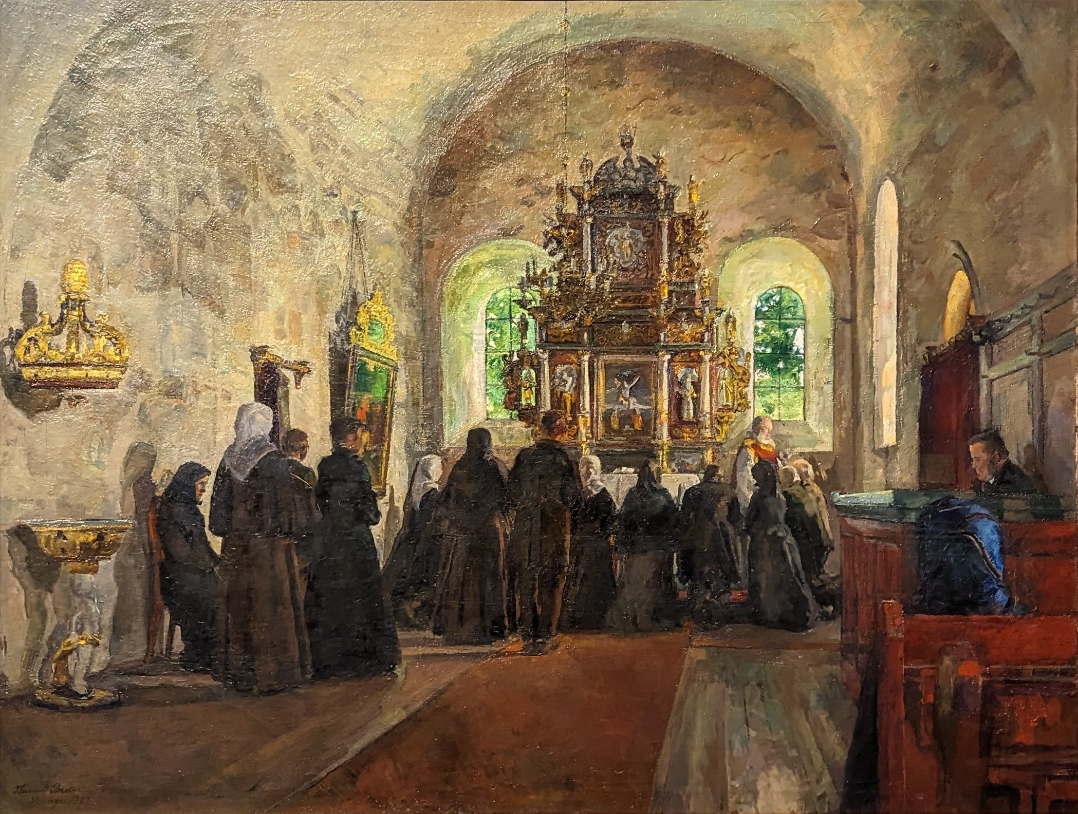 Altergang i Stange kirke by Harriet Backer