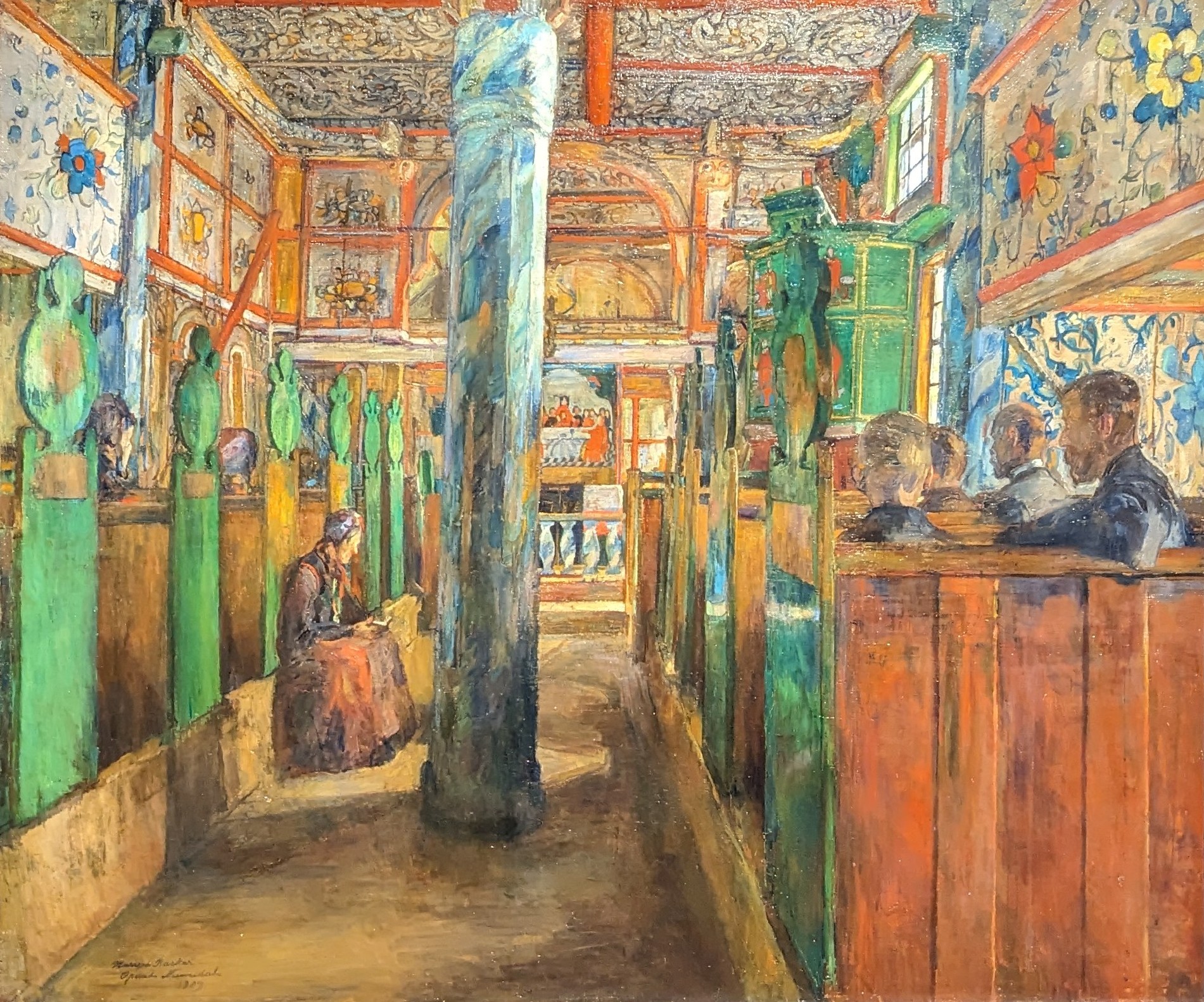 Interiør fra Uvdal Stavkirke by Harriet Backer