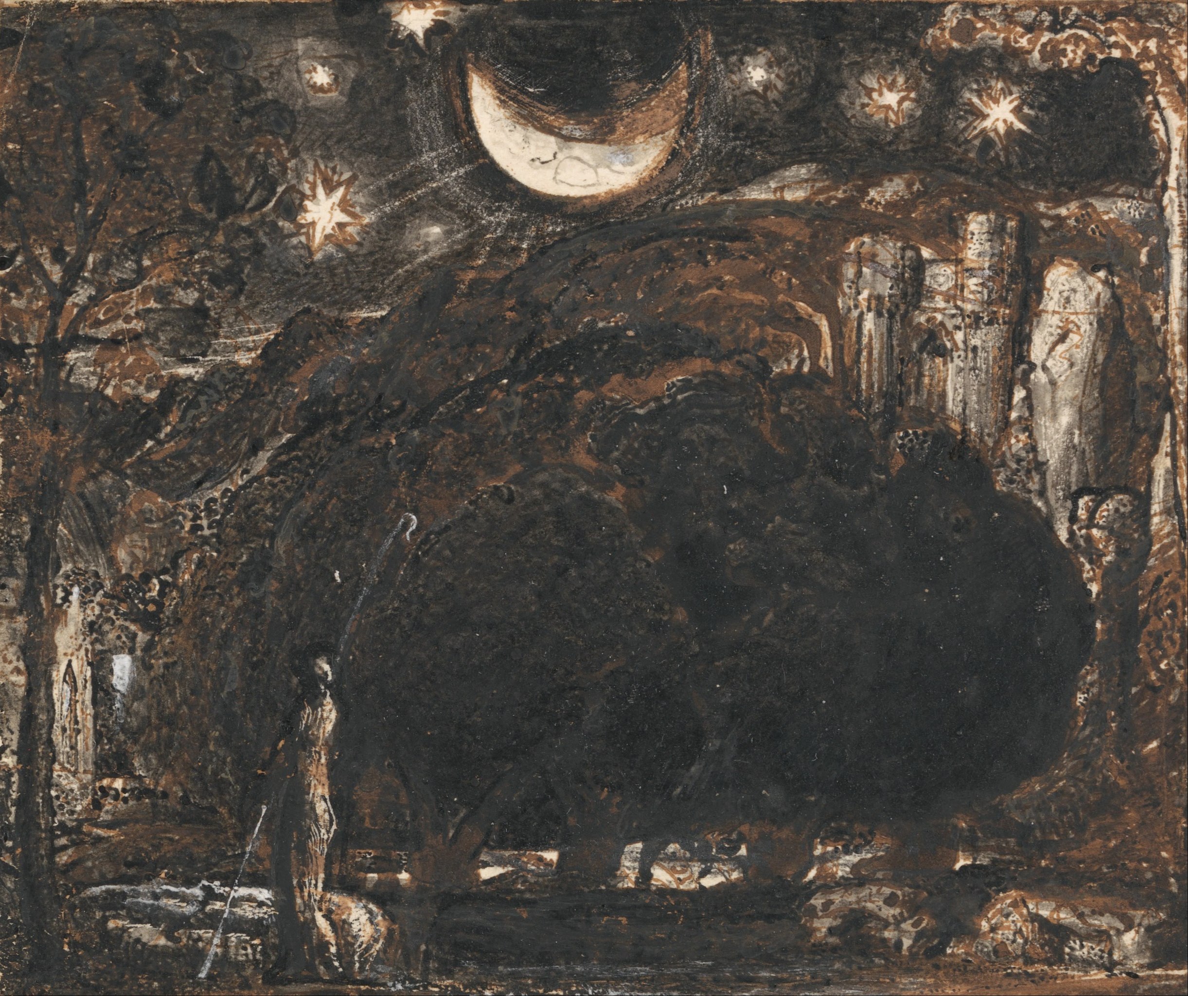 A Shepherd and his Flock under the Moon and Stars by Samuel Palmer