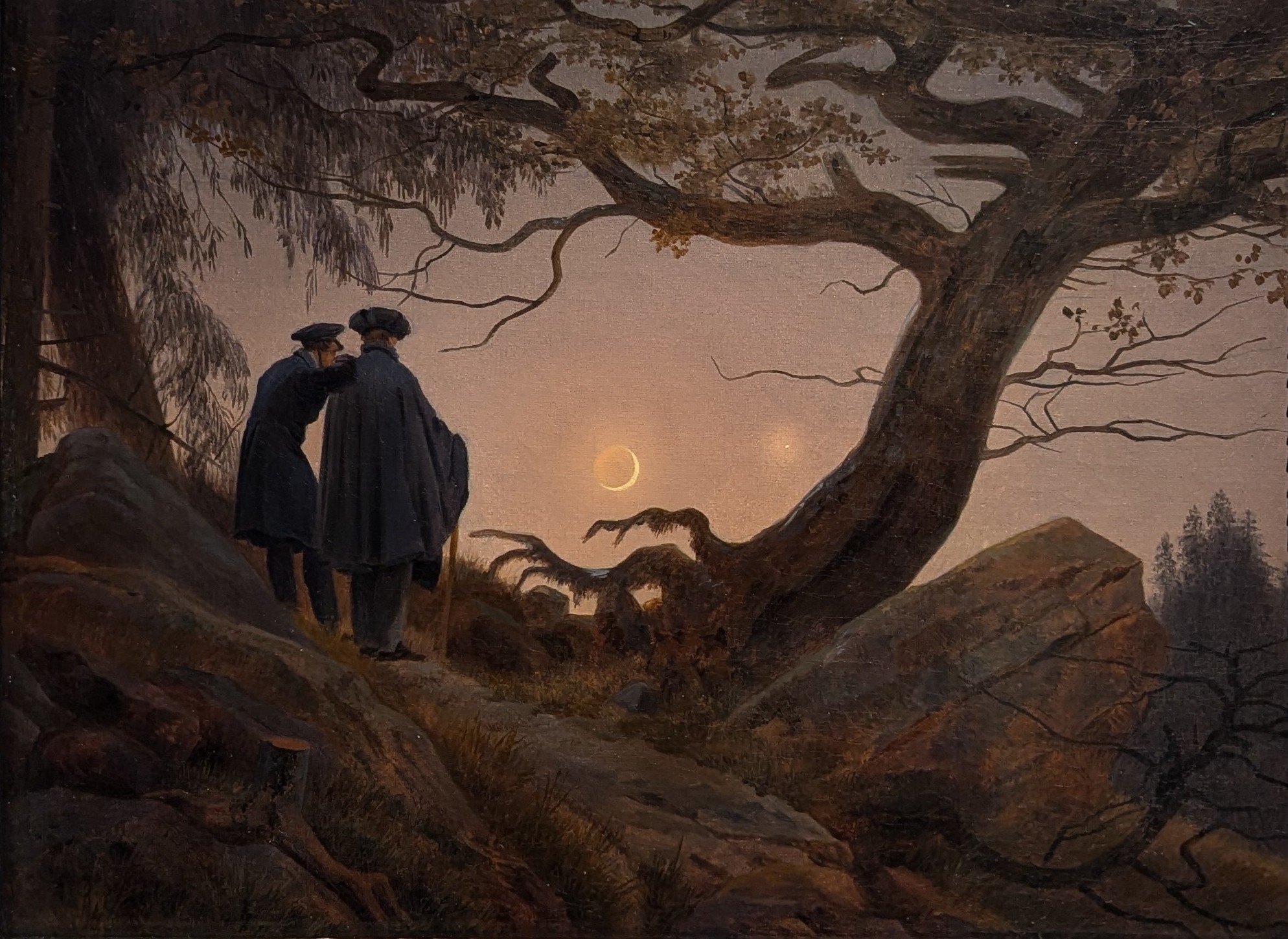 Zwei Männer in Betrachtung des Mondes by Caspar David Friedrich