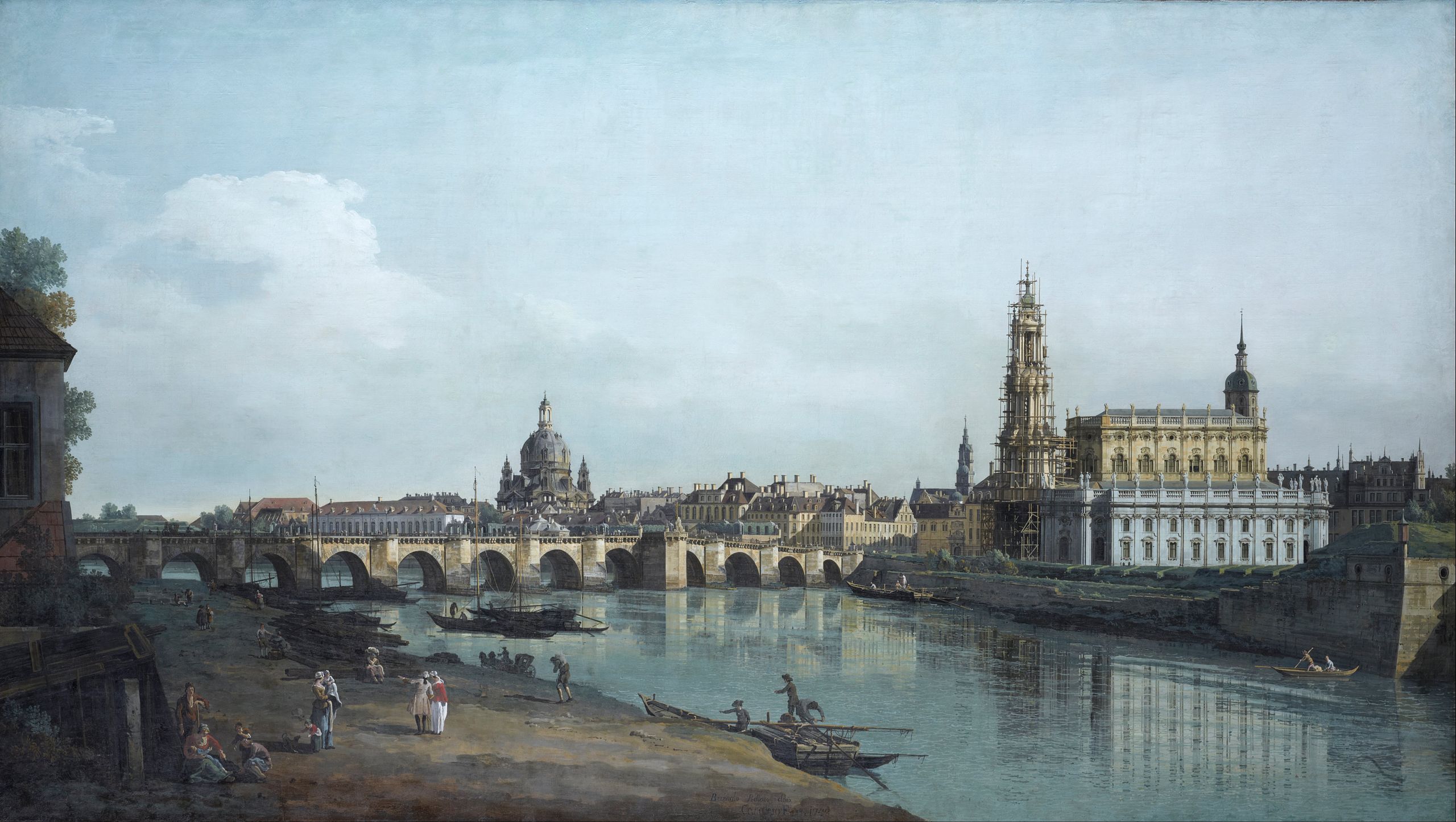 Dresden seen from the Right Bank of the Elbe, beneath the Augusts Bridge by Bernardo Bellotto