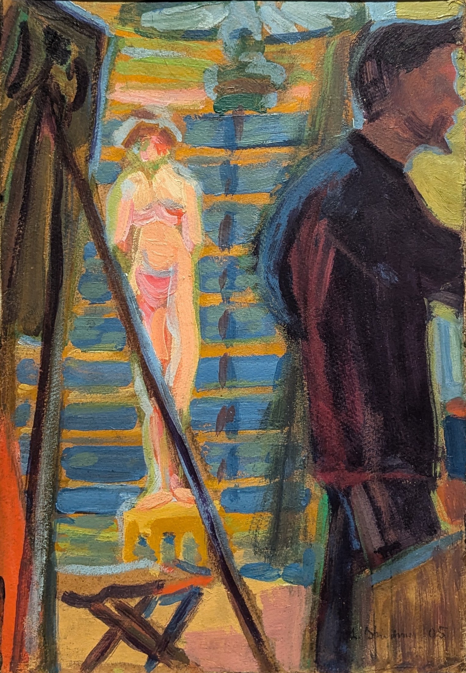 Erich Heckel und Modell im Atelier by Ernst Ludwig Kirchner