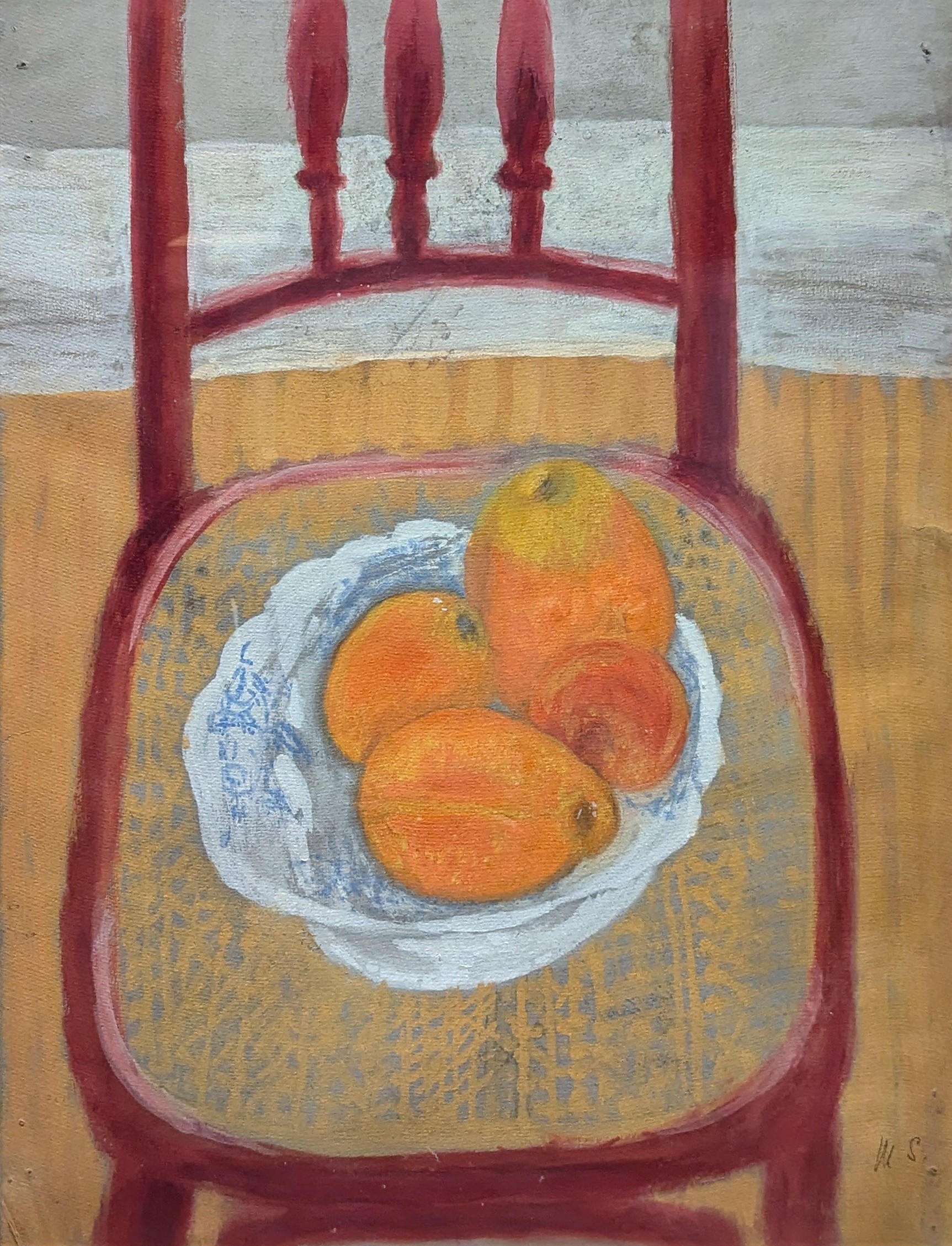 Coupe de fruits sur chaise rouge by Marthe Solange