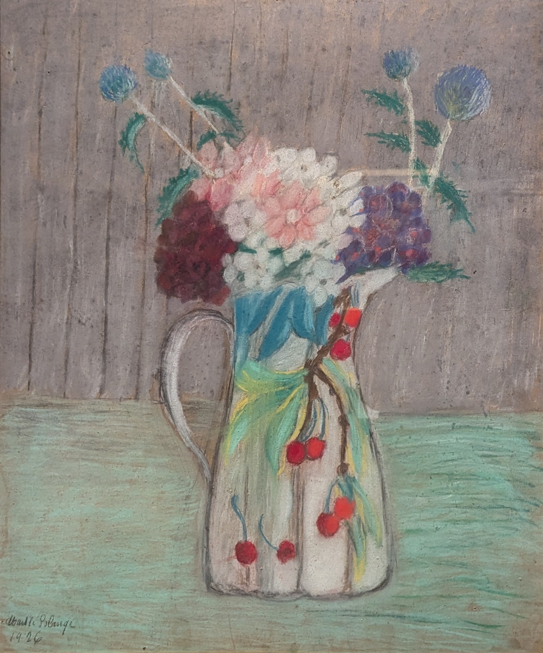 Vase à fleurs avec cerises by Marthe Solange